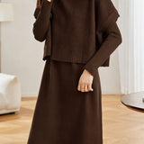 Casual Versatile Solid-Color Knitted Vest And Dress Two-Piece Set