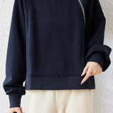 Casual Versatile Solid-Color Asymmetric Diagonal Zipper Sweatshirt