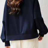 Casual Versatile Solid-Color Asymmetric Diagonal Zipper Sweatshirt