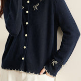 Casual Versatile Color-Block Bow-Knot Cardigan