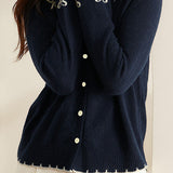 Casual Versatile Color-Block Bow-Knot Cardigan