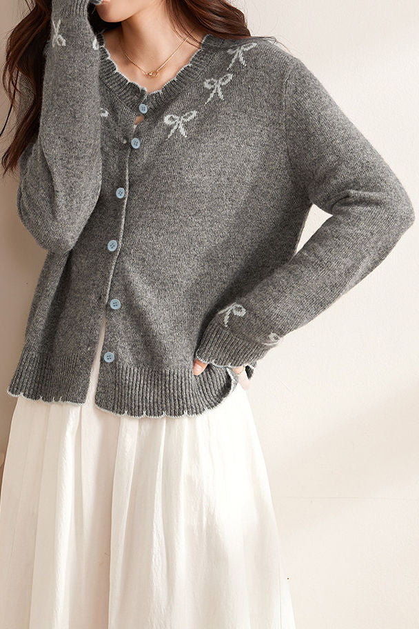 Casual Versatile Color-Block Bow-Knot Cardigan