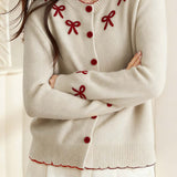 Casual Versatile Color-Block Bow-Knot Cardigan