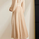 Elegant Temperament Ruched Waist Lantern Sleeve Dress