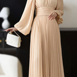 Elegant Temperament Ruched Waist Lantern Sleeve Dress