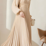 Elegant Temperament Ruched Waist Lantern Sleeve Dress