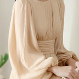 Elegant Temperament Ruched Waist Lantern Sleeve Dress