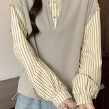 Striped Polo Collar Fake Two-Piece Long-Sleeve Sweatshirt