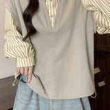 Striped Polo Collar Fake Two-Piece Long-Sleeve Sweatshirt