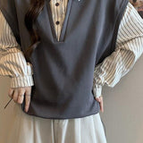 Striped Polo Collar Fake Two-Piece Long-Sleeve Sweatshirt