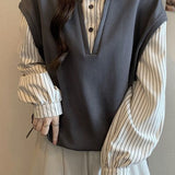 Striped Polo Collar Fake Two-Piece Long-Sleeve Sweatshirt