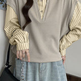 Striped Polo Collar Fake Two-Piece Long-Sleeve Sweatshirt