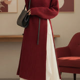 Casual Versatile Color-Block High-Slit Knitted Sweater Cami Dress Two-Piece Set