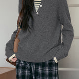 Casual Minimalist Pullover Fake Two-Piece Striped Paneled Sweater