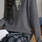 Casual Minimalist Pullover Fake Two-Piece Striped Paneled Sweater