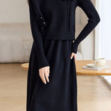 Casual Vest Lapel Minimalist Knitted Skirt Set