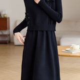 Casual Vest Lapel Minimalist Knitted Skirt Set