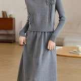 Casual Vest Lapel Minimalist Knitted Skirt Set