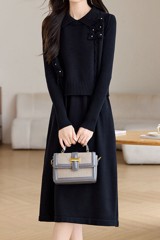 Casual Vest Lapel Minimalist Knitted Skirt Set