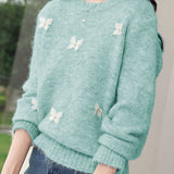 Casual 3D Bow-Decorated Loose Knitted Top