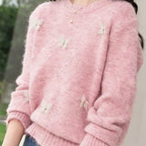 Casual 3D Bow-Decorated Loose Knitted Top