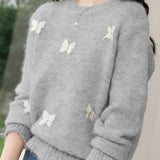 Casual 3D Bow-Decorated Loose Knitted Top