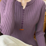 Casual Elegant Ribbed V-Neck Knitted Top