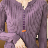 Casual Elegant Ribbed V-Neck Knitted Top