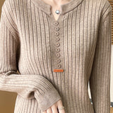 Casual Elegant Ribbed V-Neck Knitted Top