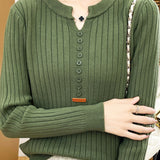Casual Elegant Ribbed V-Neck Knitted Top