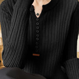 Casual Elegant Ribbed V-Neck Knitted Top