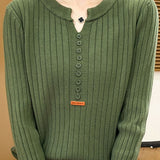 Casual Elegant Ribbed V-Neck Knitted Top