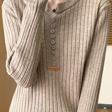 Casual Elegant Ribbed V-Neck Knitted Top