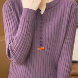 Casual Elegant Ribbed V-Neck Knitted Top