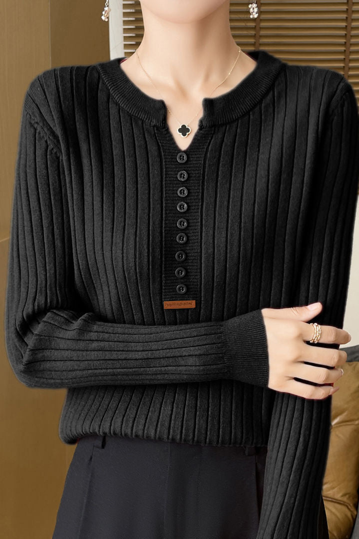 Casual Elegant Ribbed V-Neck Knitted Top