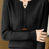 Casual Elegant Ribbed V-Neck Knitted Top