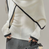 Casual Asymmetrical Black and White Color-Block Shawl Knit Two-Piece Set