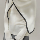 Casual Asymmetrical Black and White Color-Block Shawl Knit Two-Piece Set