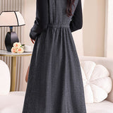 Casual Faux Layered Dress with Pleated Collar and Pearl Tie