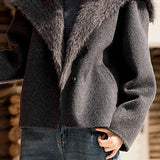 Casual Versatile Solid Color Coat with Large Fur Collar