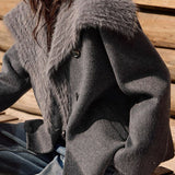 Casual Versatile Solid Color Coat with Large Fur Collar