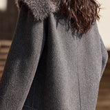 Casual Versatile Solid Color Coat with Large Fur Collar