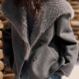 Casual Versatile Solid Color Coat with Large Fur Collar