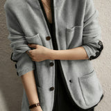 Casual Versatile Color-Block Cardigan with Four Patch Pockets
