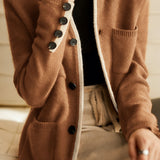 Casual Versatile Color-Block Cardigan with Four Patch Pockets