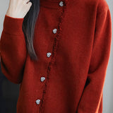 Casual Knit Cardigan with Lace Trimmed Round Neck