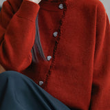 Casual Knit Cardigan with Lace Trimmed Round Neck