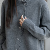 Casual Knit Cardigan with Lace Trimmed Round Neck