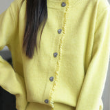 Casual Knit Cardigan with Lace Trimmed Round Neck