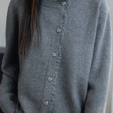 Casual Knit Cardigan with Lace Trimmed Round Neck